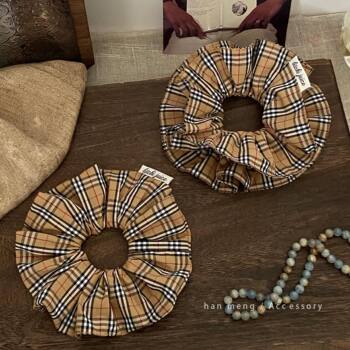 Classic Plaid Double-Layer Scrunchie Hair Tie Bun Hair Rope Retro Elegant Hair Accessory for Women