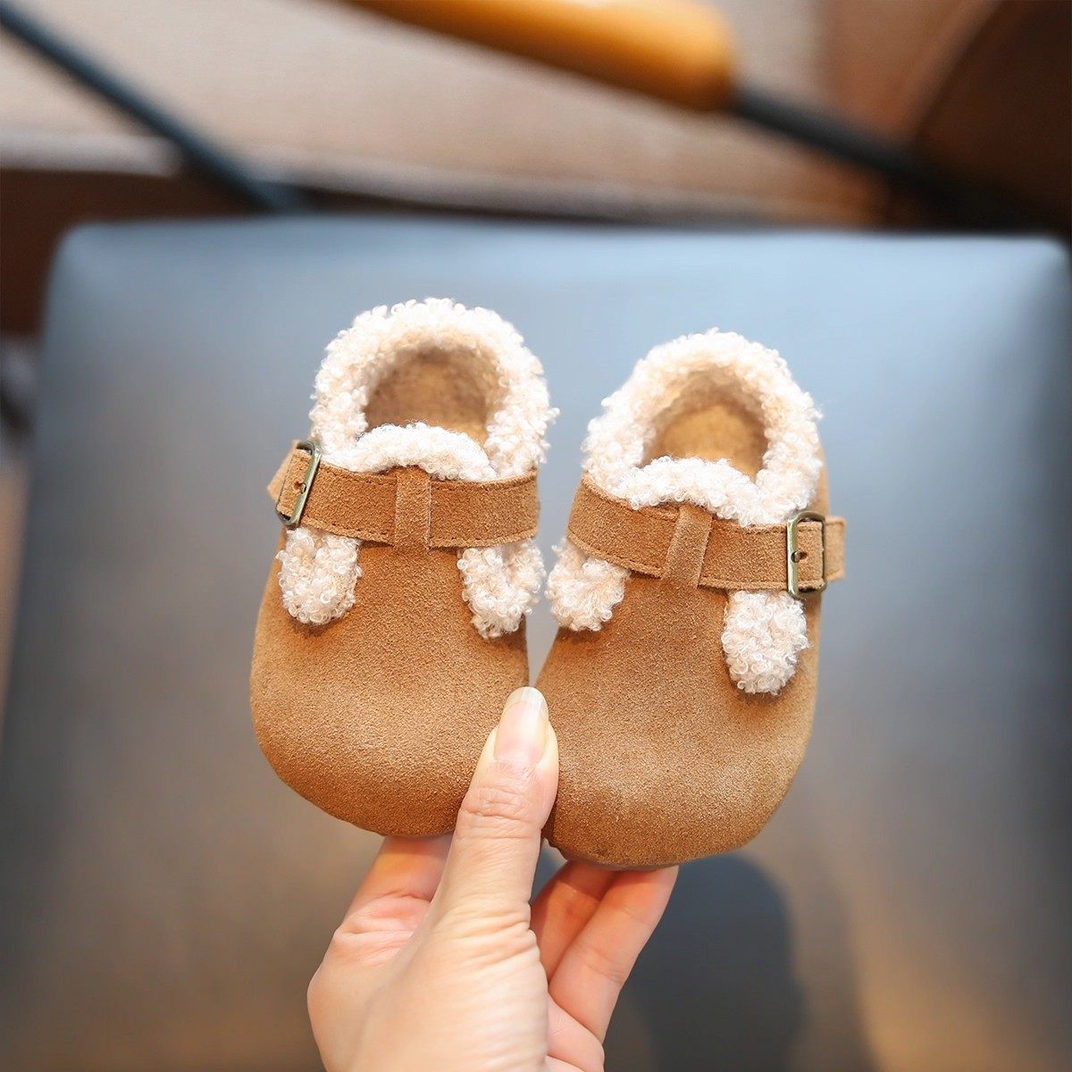 Baby Girl Birkenstock Shoes Winter Fleece-Lined Kidsren's Cotton Shoes Soft Sole Baby Toddler Shoes Girls Furry Shoes Boys Shoes