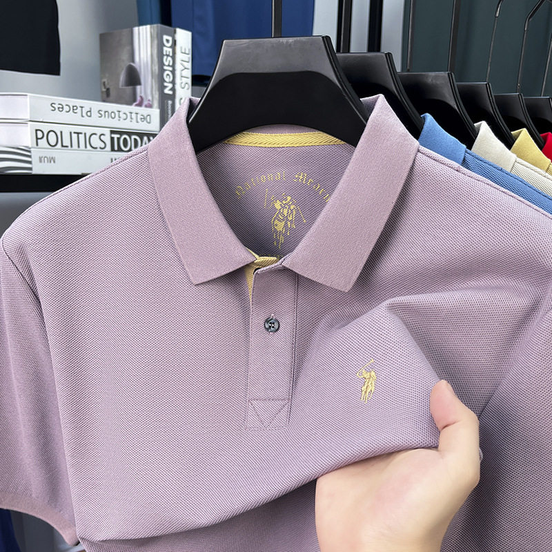100%丝光棉保罗品牌男装夏季男士短袖t恤翻领纯棉高级感polo衫男