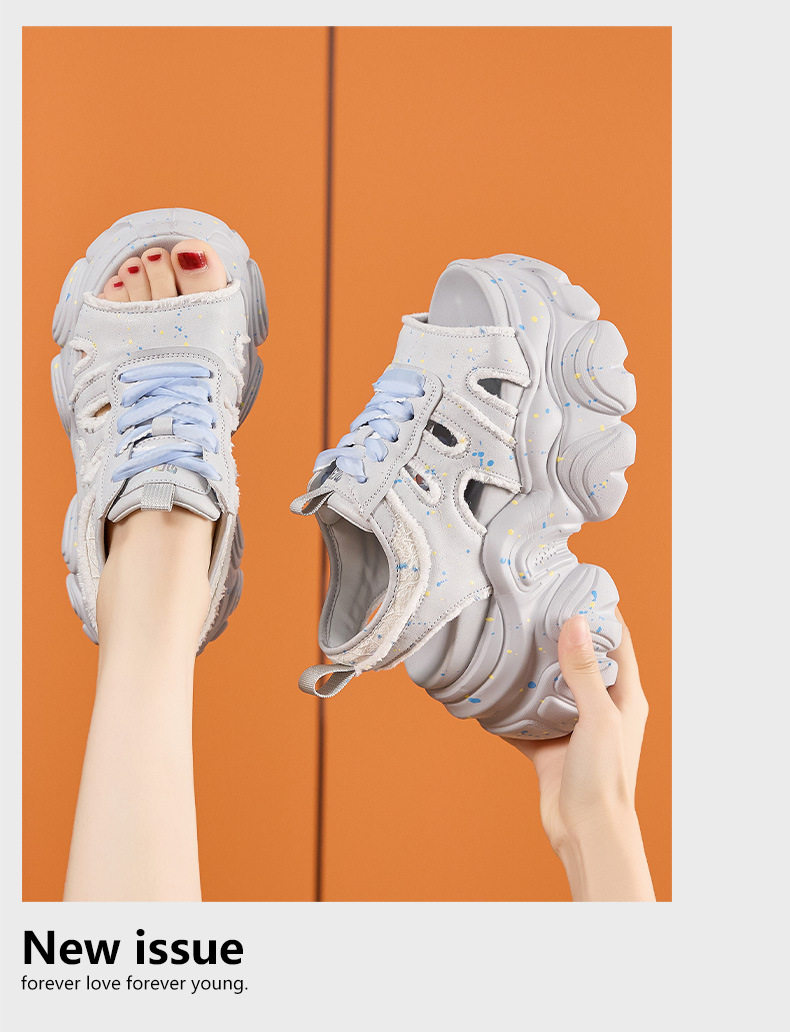 Dép sandal xỏ ngón nữ đế bệt thể thao đi biển mùa hè — Xám, Trắng chi tiết 12