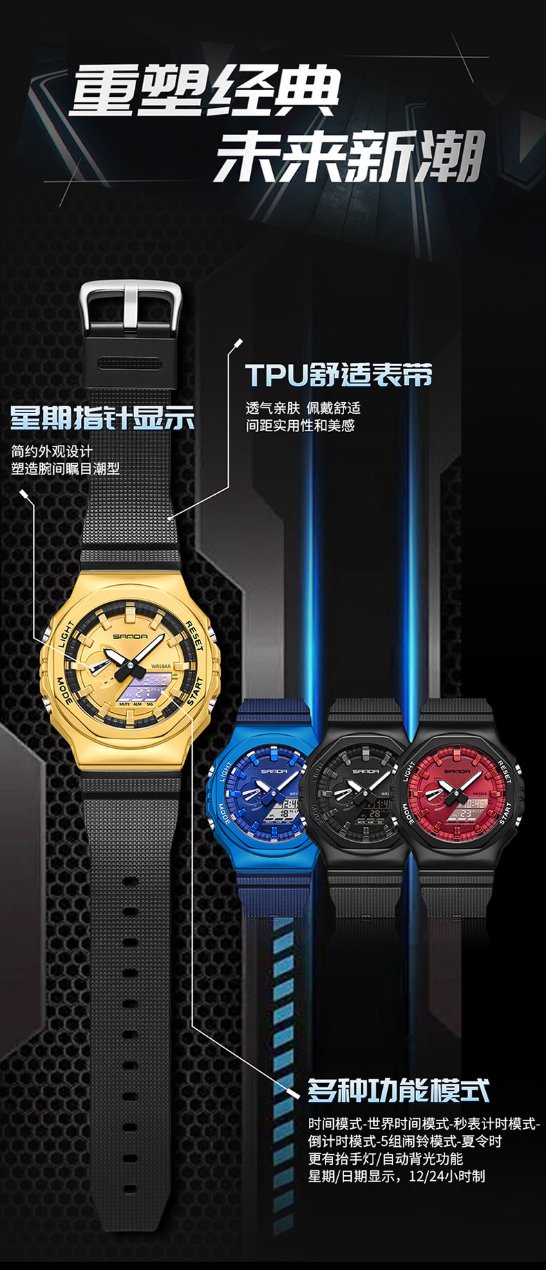 Octagonal Oak Hand-Raising Light Watch Men's Trendy Luminous Fashion Steel Heart Waterproof Sports Alarm Clock Live Explosions 7 O1CN01dWeANt1qpfBJS9WgX !!2206469685545 0 cib