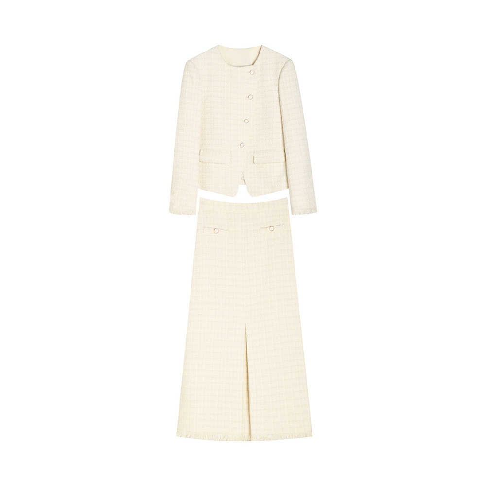 翡格依2026春季新款法式高级感白色小香风羊毛呢外套半身裙套装女,淘宝优惠券,粉丝福利购,淘宝优惠卷