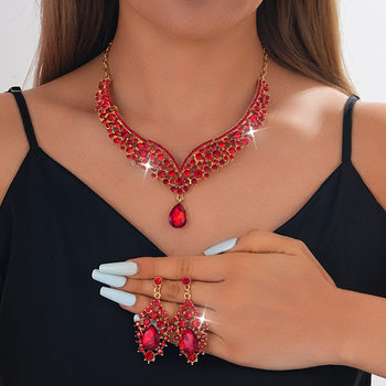 Popular Retro Jewelry Exaggerated Necklace Earrings Large Set Luxury Crystal Jewelry Banquet 2025 Wear Wholesale