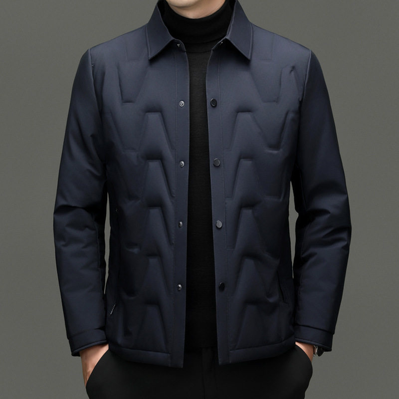 Shirt Style Men's down Jacket Middle-Aged Business Casual Lapel Snap Button Warm Jacket White Duck down Jacket Winter Wear