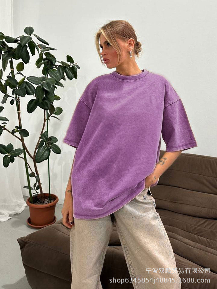 Womens Loose Fit Washed Cotton T Shirt 260g Fabric Colorful Short Sleeve Summer Casual Wear Wholesale Available