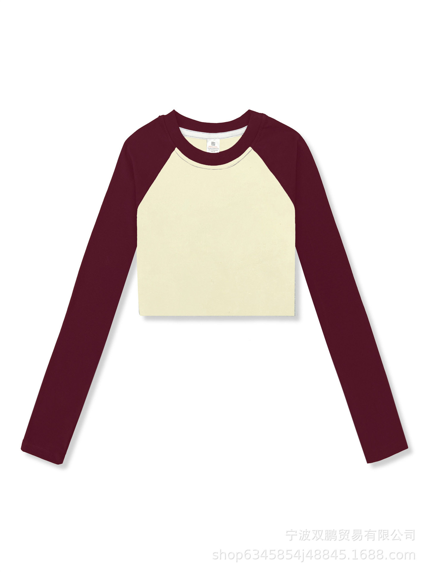 Long Sleeve Cropped T Shirt Slim Fit Color Block Raglan Sleeve Knit Fabric Casual Wear for Autumn and Winter