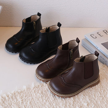Cross-Border Export Korean Style Kidsren's Short Boots 2025 Autumn and Winter Velvet Boys' Leather Boots British Style Girls' Boots