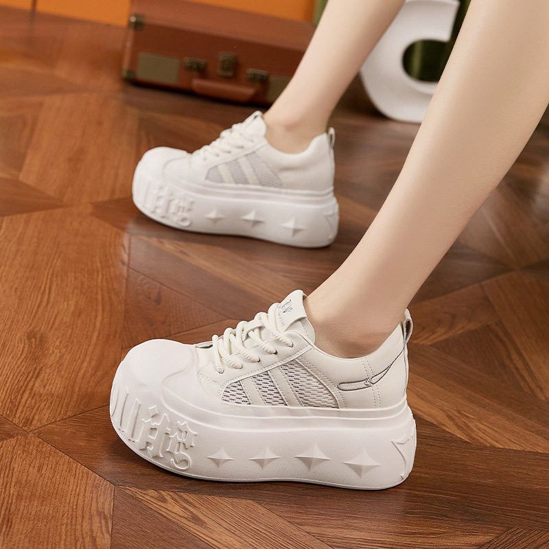 Giày sneaker nữ chunky đế dày phong cách thể thao, đế cao 8 cm — Hình cầu, Trắng