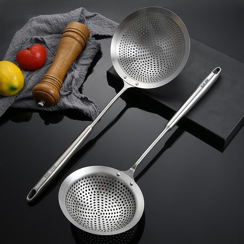 304 stainless steel punching round hole colander line drain kitchen colander hot pot fried large spoon long handle dumpling noodle spoon