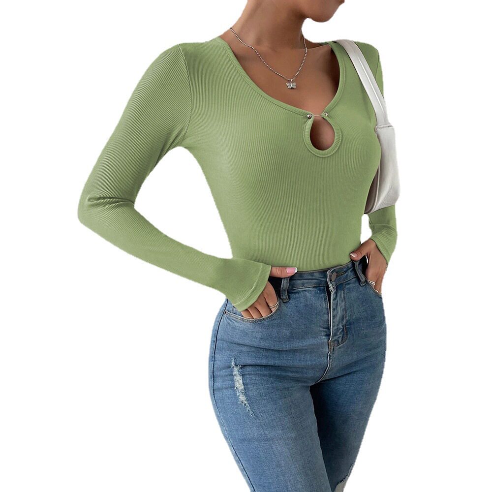 Womens Casual Knit Long Sleeve T Shirt Comfortable Slim Fit Hollow Out Design Versatile Fashion Top for Everyday