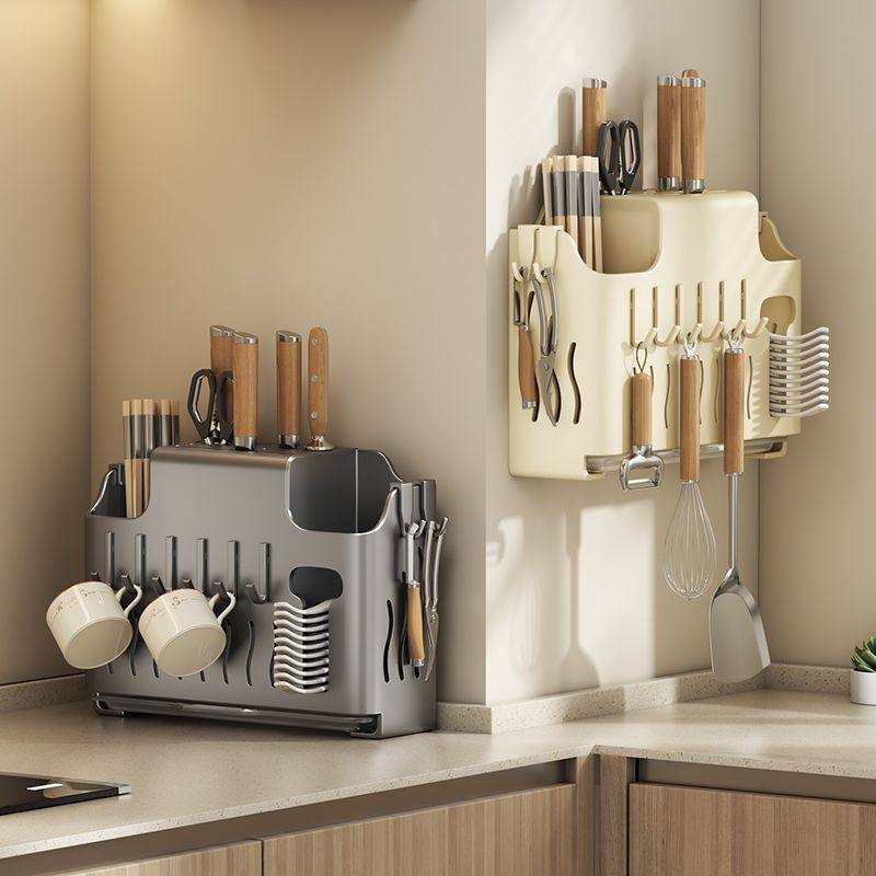 Knife Holder Storage Rack Kitchen Shelf Cutting Board Rack Knife Pot Lid Chopstick Cage Integrated Storage Rack No-Drill Wall-Mounted Rack