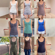 Bm Style American Hot Girl Solid Color Six-Button Tank Top, Slim Fit Outerwear Cotton Top for Women