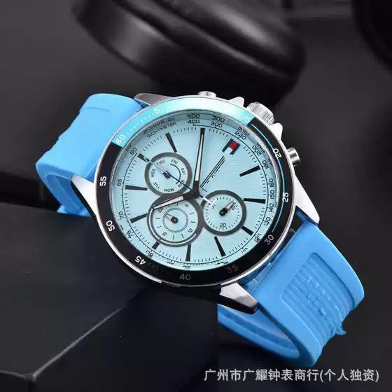 Tommy Hilfiger Silicone Watch Band Quartz Men's Watch Steel Strap Chronograph Daily Water Resistant