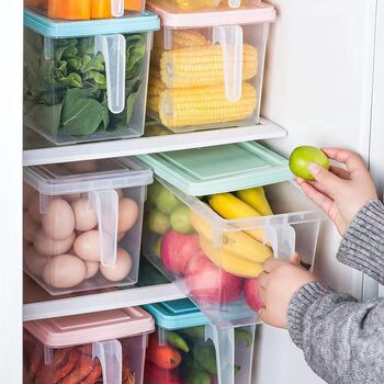 Refrigerator Storage Box Sundries Rectangular Storage Sealed Transparent Box with Handle Refrigerator Storage Box with Lid Fresh-keeping Box