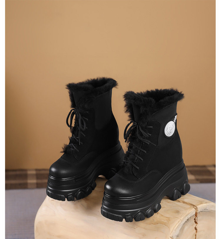 Boot Nữ Cổ Lông Đế Dày Chiều Cao Đế Khoảng 12cm Da Mờ Màu Nâu, Đen chi tiết 6