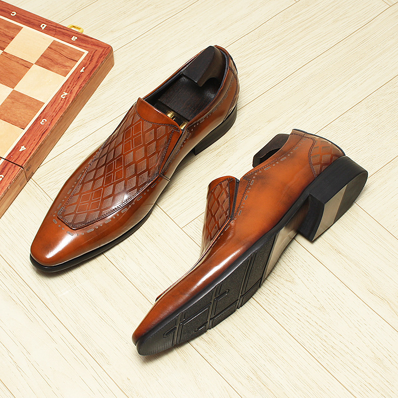 Giày lười nam da bò thật thoáng khí gót thấp — đen, nâu
