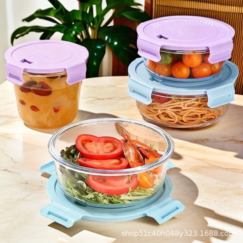 Glass Lunch Box for Microwave Heating, Suitable for Students and Office Workers, Lunch Box with Compartments, Sealed Bento Bowl