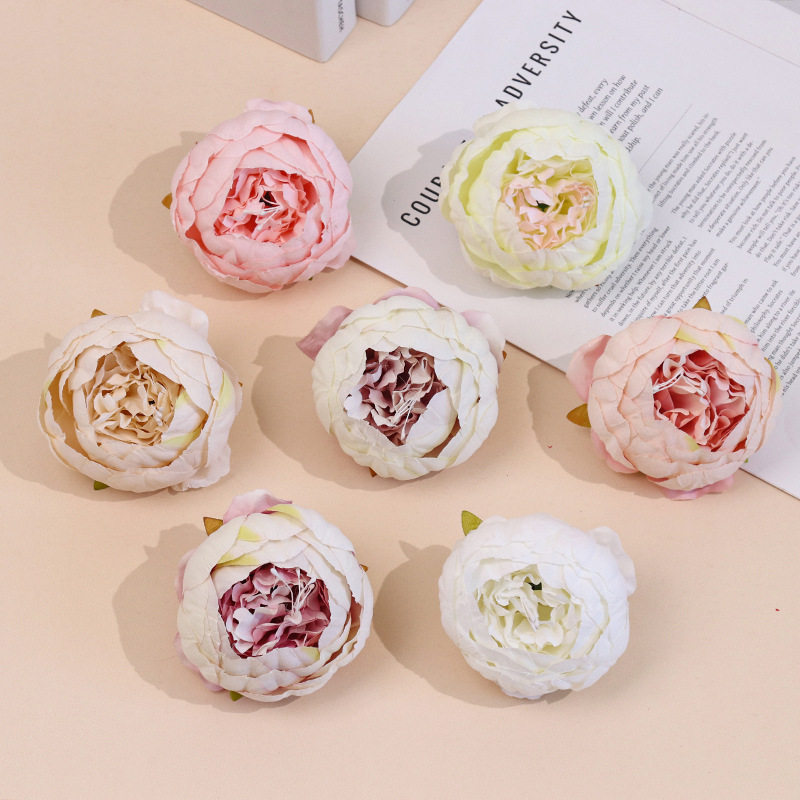 仿真花头苞心牡丹花朵礼盒装饰花墙制作跨境绢花婚庆背景软装假花