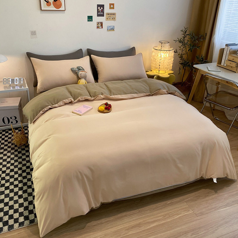 Yaxue Yuanfang Pure Color Quilt Cover Single Piece Bed Bed Sheets Four-Piece Dormitory Three-Piece Quilt Cover Brushed Washed Cotton Four-Piece Set