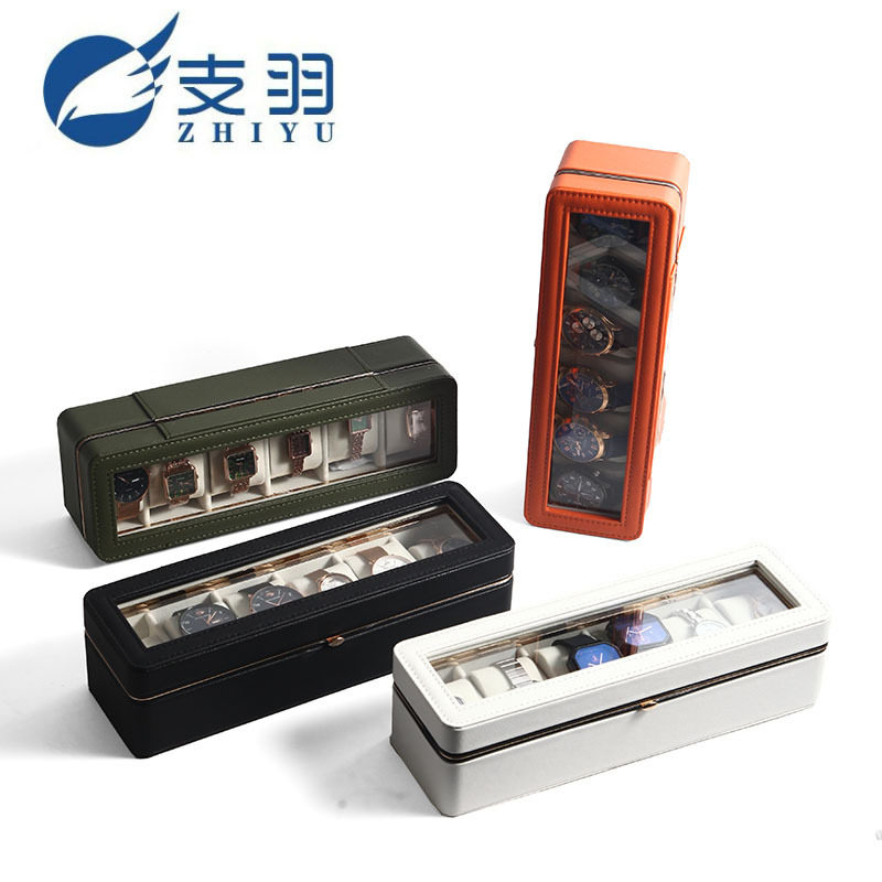 Zhiyu Classy Pu Leather Metal-Edged 6-Digit Watch Box Jewelry Storage Display Packaging Box