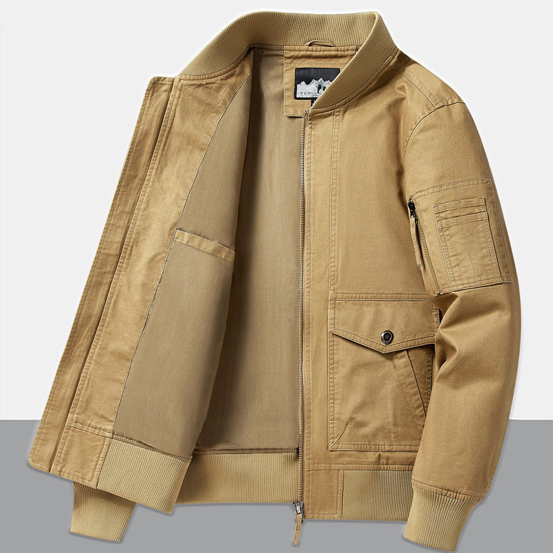 Áo Khoác Bomber Nam Cotton Dáng Rộng Phong Cách Bụi Bặm Màu Be, Xanh Navy, Nâu, Xanh Rêu...