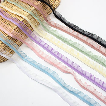 In stock 1.5cm snow yarn elastic ruffled pleated lace matte single side fungus transparent color doll clothes handmade