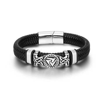 Cross-Border Men's bracelet wholesale Nordic Viking fashion stainless steel men's leather bracelet hip hop bracelet in stock