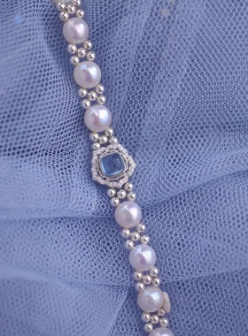 海蓝天然淡水珍珠S925纯银手链小众个性礼物轻奢女