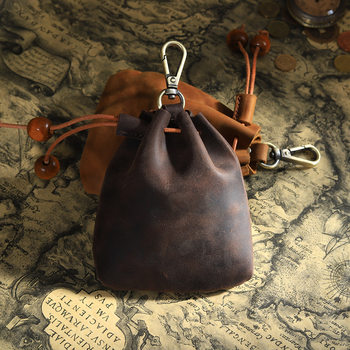 Cross-Border Handmade Genuine Leather Coin Purse Cowhide Simple Women's Key Bag Multi-Functional Crazy Horse Leather Waist Bag Men's Small Hanging Bag