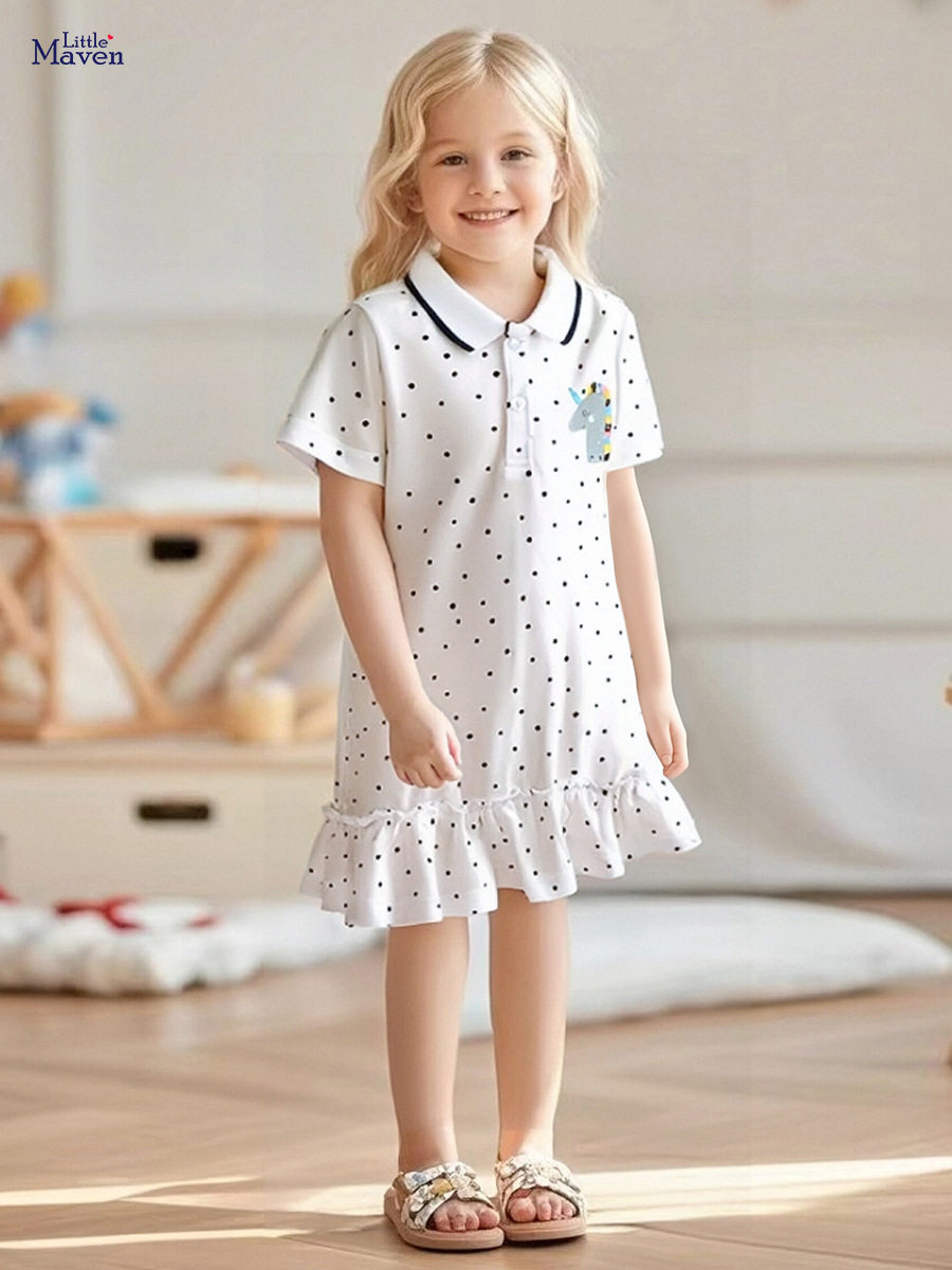 Kids' Polo Dress, New Summer Knitted Kids' Dress, Short-sleeve Collared Dress