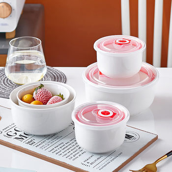 Take-out special ceramic tableware White fresh-keeping bowl sealed box Bird's Nest paste square bowl can add logo with lid lunch box