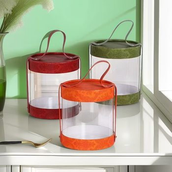 New Transparent Pvc Hug Bucket Tote Box Candy Box Business Gift Box Wedding Candy Favor Packaging Empty Box Wholesale