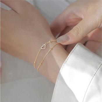 Japanese and Korean ins new simple exquisite love bracelet wholesale elegant double-layer beaded chain alloy peach heart bracelet