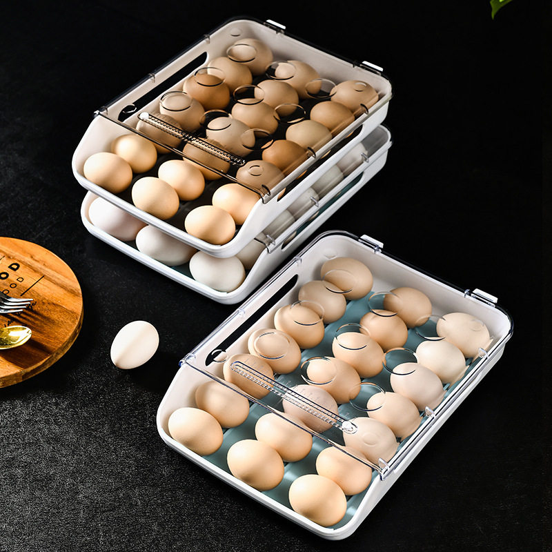 Refrigerator egg storage box fresh-keeping box kitchen fresh-keeping box automatic egg-rolling box egg holder drawer-type egg box