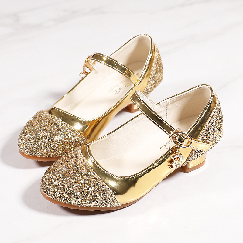 Children's Shoes Girls' Leather Shoes Korean Style High Heeled Princess Shoes Frozen Silver Children's Dance Shoes Aisha Shoes Summer