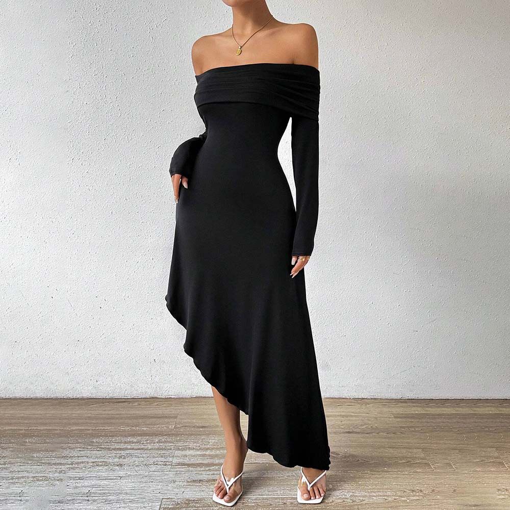 Elegant Womens Dress European and American Style Off Shoulder Mid Length Spring Summer Perfect for Parties