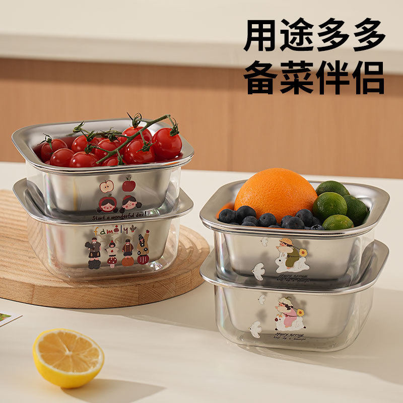 304 Stainless Steel Double-Layer Thickeneded Mini Drain Basket Household Kitchen Drain Basket Rice Washing Sieve Cute Fruit Basin