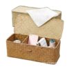 Seagrass European-Style Desktop Storage Box with Lid, Living Room and Bedroom Storage Basket, Snack Storage Box, Compartmentalized Storage Basket