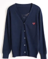 Navy blue v-neck red heart