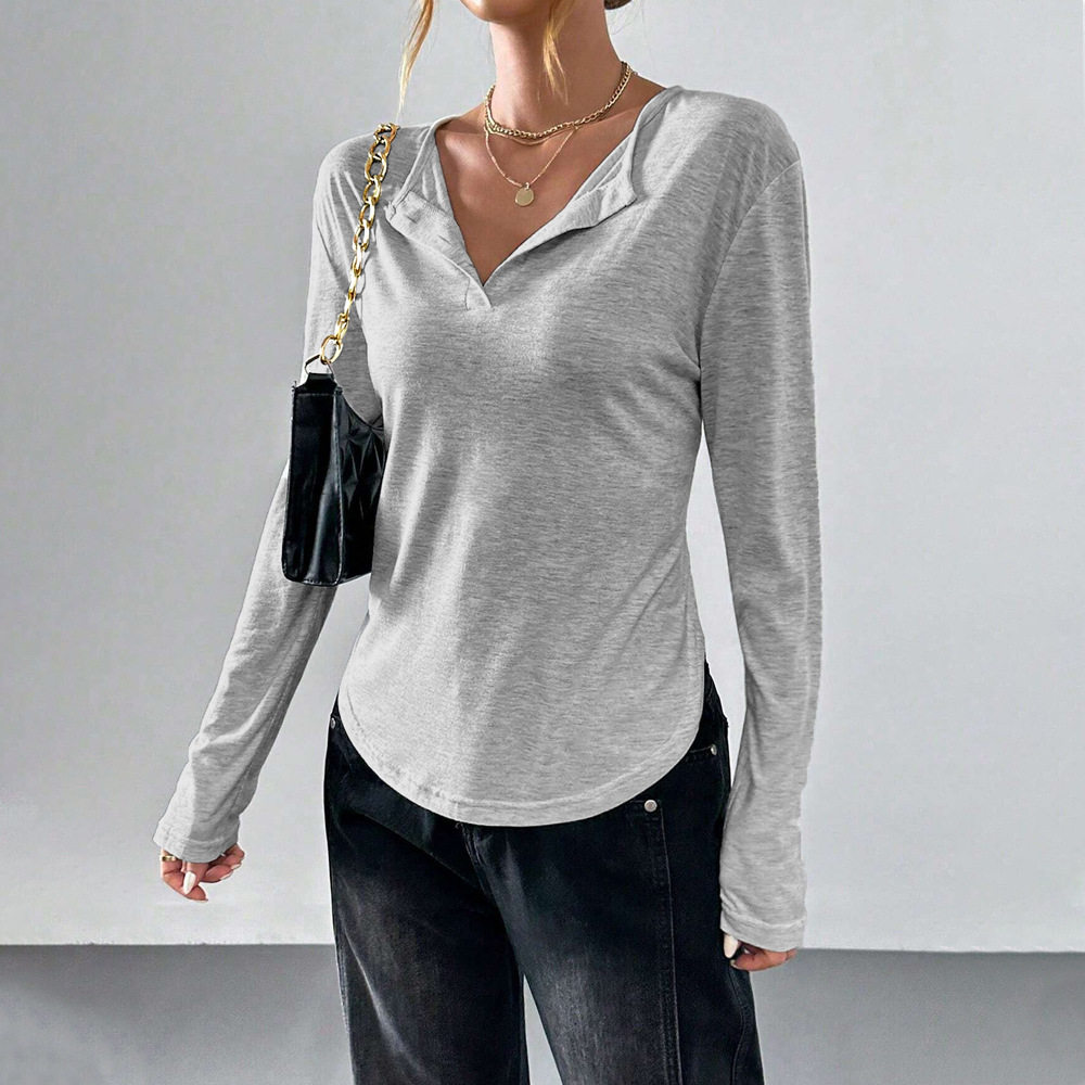 Womens V Neck T Shirt Loose Fit Solid Color Casual Style Spring Summer Essential Wholesale Available