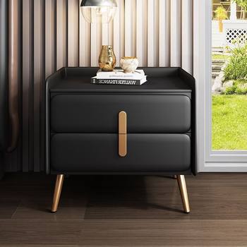 Bedside Table High-End Light Luxury Simple Solid Wood Home Leather Modern Storage Cabinet Bedroom Slate Storage Cabinet Bedside Cabinet