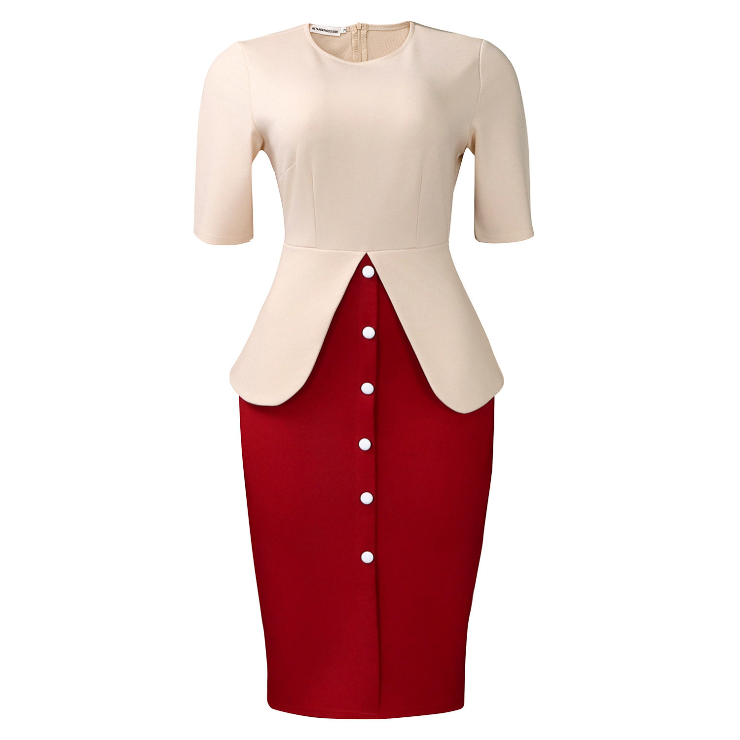 Elegant Round Neck Color Block Bodycon Dress Short Sleeve Fashionable Design Perfect for Parties Wholesale Available
