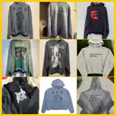 Cross-Border Foreign Trade Wholesale: Melancholic Rich Kid High Street Washed Vintage Character Print Loose Sweatshirt Hoodie for Men and Women