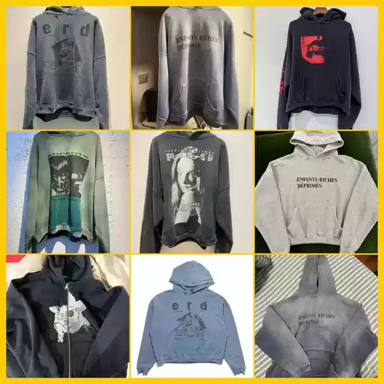 Cross-Border Foreign Trade Wholesale: Melancholic Rich Kid High Street Washed Vintage Character Print Loose Sweatshirt Hoodie for Men and Women