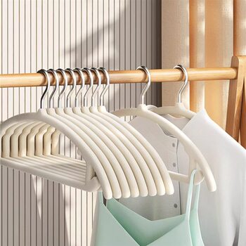 Semi-circular Arc Flocking Hanger Household Clothes Hanging Seamless Anti-slip Clothes Brace Anti-shoulder Corner Finishing Hanger for Teachers