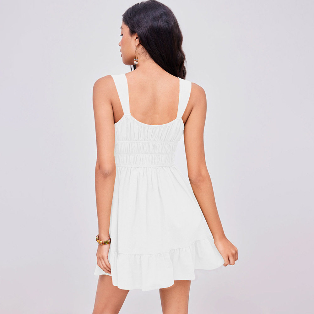 Square Neck Ruched Waist A Line Dress Slim Fit Unique Design Short Length Perfect for Parties and Casual Outings
