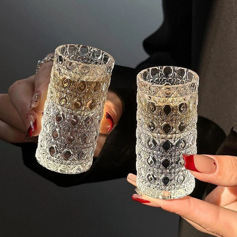 New Light Luxury Small Wine Glass Embossed Thickeneded Glass White Wine Cup Small Household One-Cup Spirit Gemstone Pattern