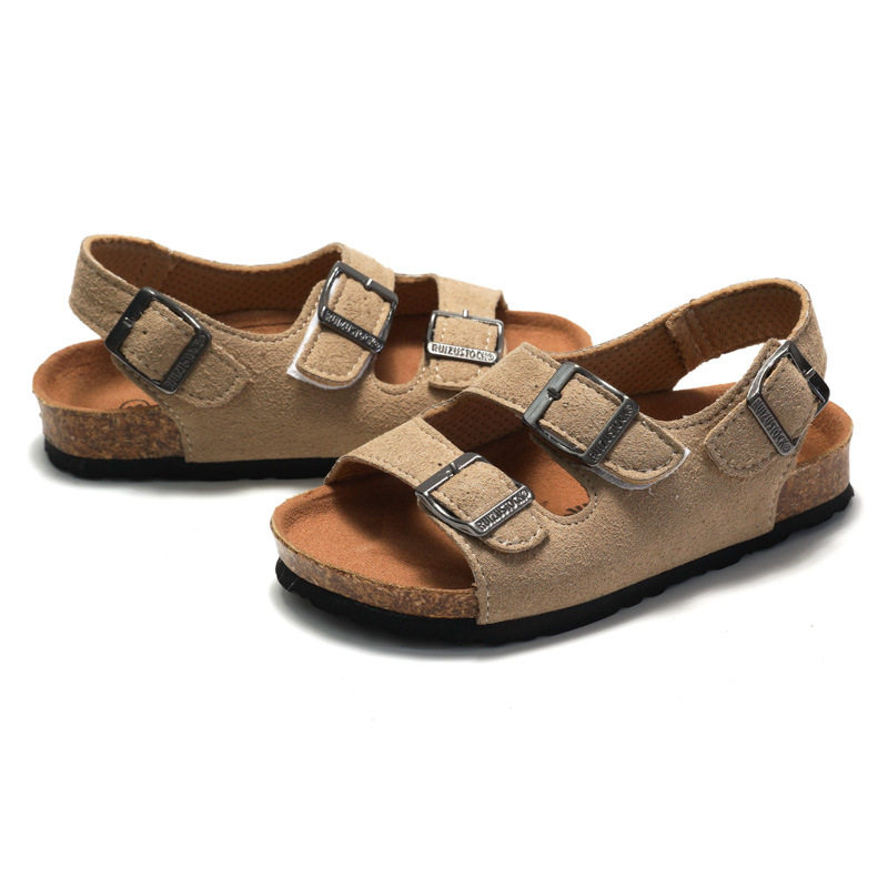 Spring and Summer 2025 Children's Boys and Girls Cork Sandals Shoes Flip Flops Trendy Korean Style Double-Ring Sandals for Beach