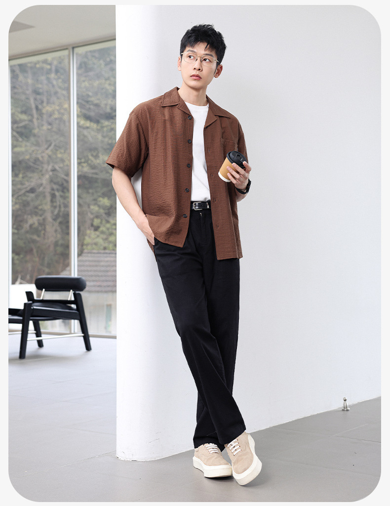 Quần dài nam vải tencel cotton lanh ống đứng co giãn lưng thun thoáng mát — màu đen, Xanh tím than, Màu trắng, Màu kaki
