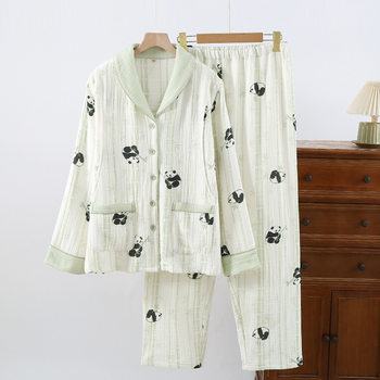 Autumn and Winter New Cotton Four-Layer Yarn Moon Clothes suit Pregnant Adjustable Pregnant Women's Postpartum Warm Nursing Pajamas